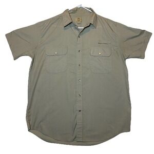 Haband Travelers Mens L Button Up Shirt Short Sleeve Two Pocket Beige Fishing